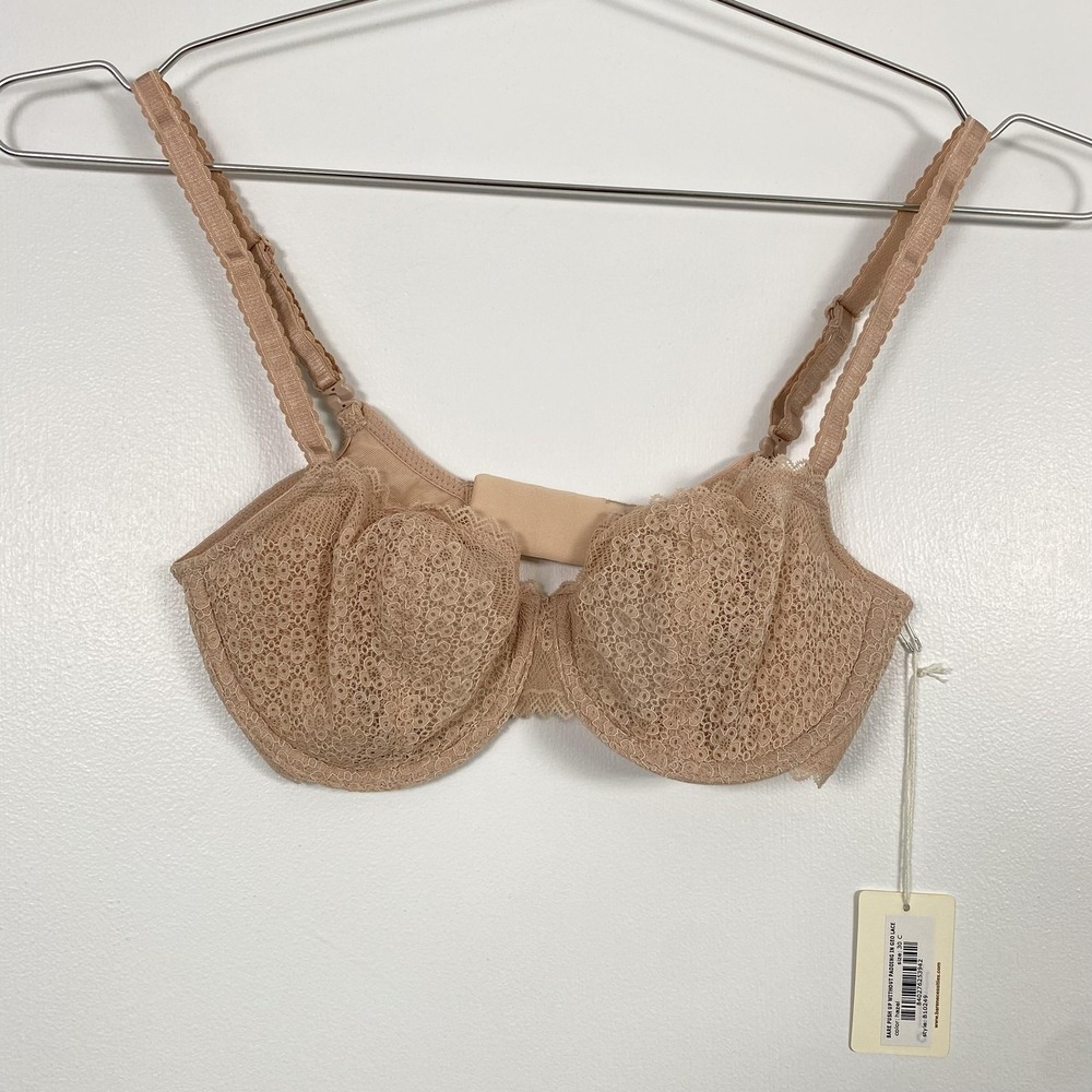 NWT Bare Necessities Bra Womens 30C Beige‎ Lace Sheer Push Up Unpadded Underwire